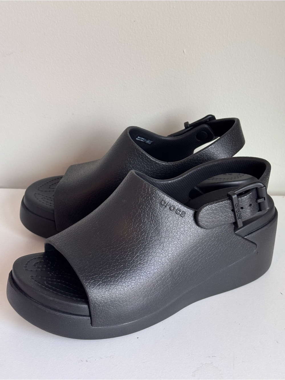 NEW CROCS Dylan Platform Slide Wedge Black Adjustable Sling Back Open Toe W8